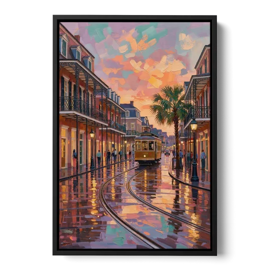 New Orleans Vibrant Street Art - Black Framed Canvas Wall Art - Front