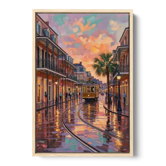 New Orleans Vibrant Street Art - Oak Framed Canvas Wall Art - Front