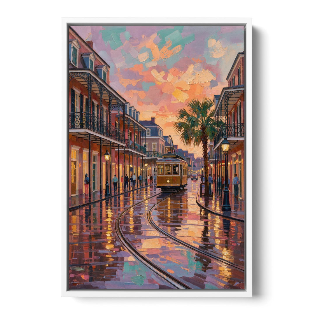 New Orleans Vibrant Street Art - White Framed Canvas Wall Art - Front