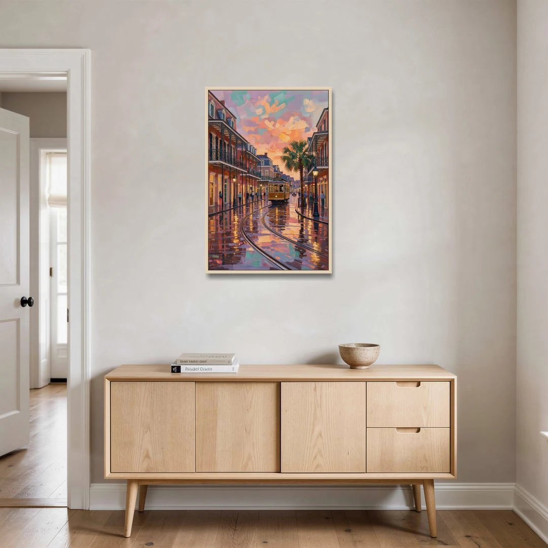 New Orleans Vibrant Street Art - Oak Framed Canvas Wall Art - Coffee Table - 24x36