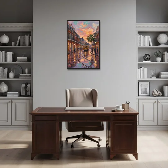 New Orleans Vibrant Street Art - Black Framed Canvas Wall Art - Office - 24x36