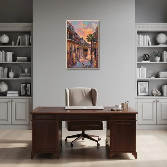 New Orleans Vibrant Street Art - Oak Framed Canvas Wall Art - Office - 24x36