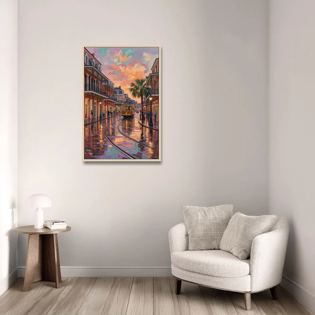 New Orleans Vibrant Street Art - Oak Framed Canvas Wall Art - Sofa - 24x36