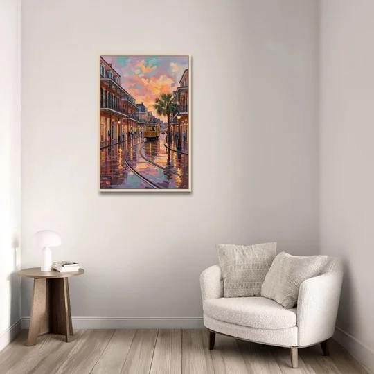 New Orleans Vibrant Street Art - Oak Framed Canvas Wall Art - Sofa - 24x36