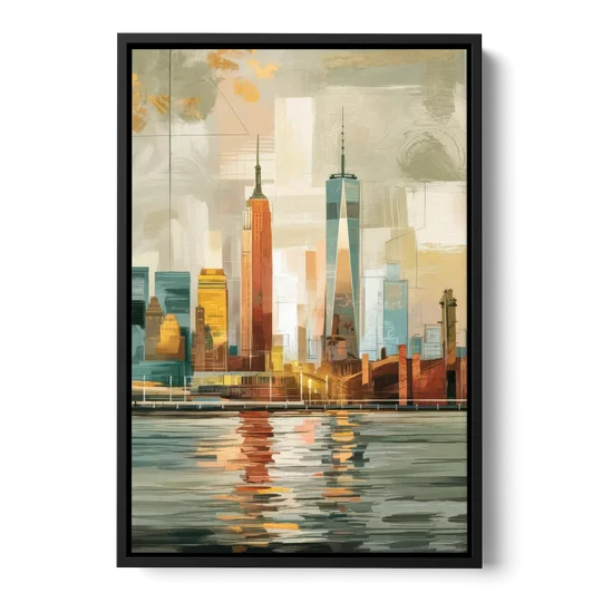 New York City Abstract Skyline Art Hudson - Black Framed Canvas Wall Art - Front