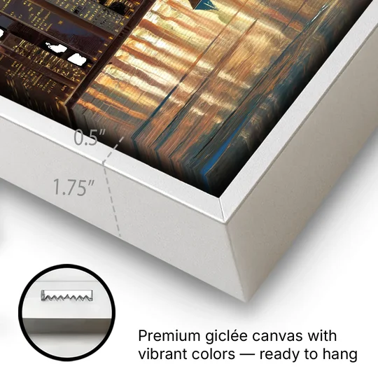 New York City Artistic View - White Framed Canvas Wall Art - Gallery Wrap Corner