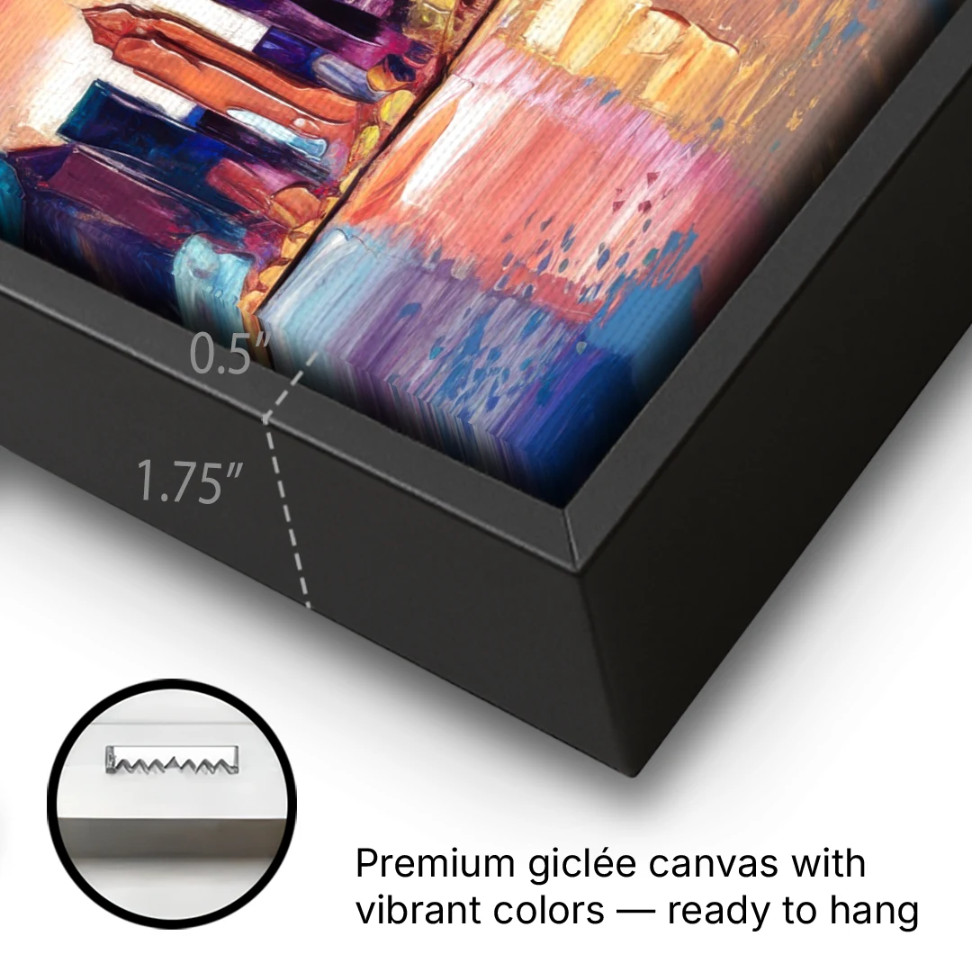 New York City Artistic Watercolor View - Black Framed Canvas Wall Art - Gallery Wrap Corner