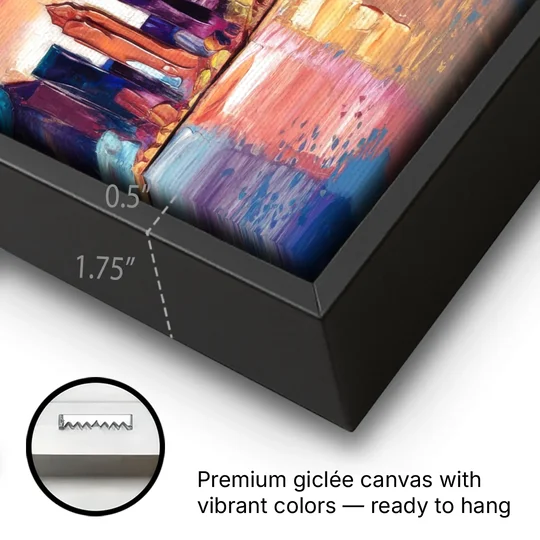 New York City Artistic Watercolor View - Black Framed Canvas Wall Art - Gallery Wrap Corner