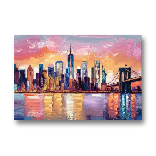 New York City Artistic Watercolor View - Canvas Wall Art - Front