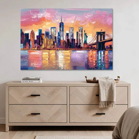 New York City Artistic Watercolor View - Canvas Wall Art - Coffee Table - 60x40