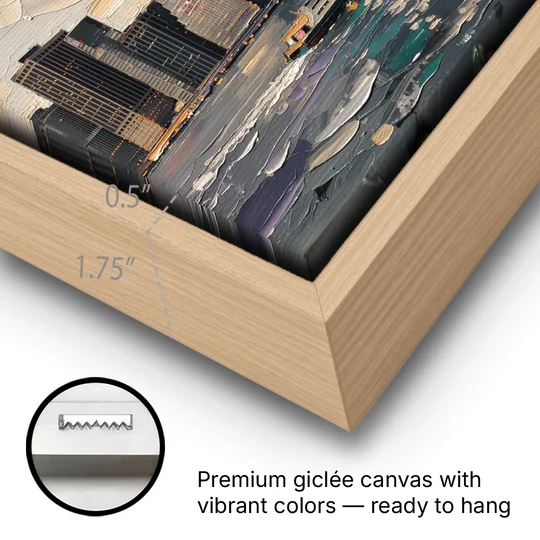 New York City Black And White Skyline - Oak Framed Canvas Wall Art - Gallery Wrap Corner