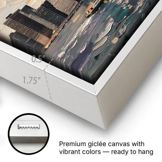 New York City Black And White Skyline - White Framed Canvas Wall Art - Gallery Wrap Corner