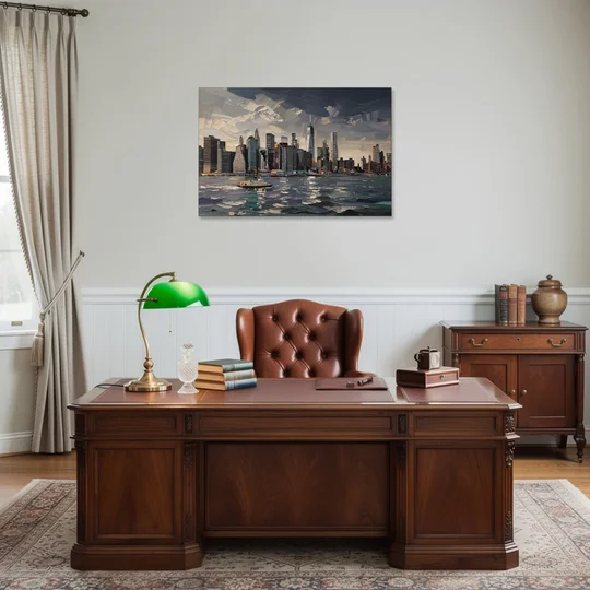 New York City Black And White Skyline - Canvas Wall Art - Office - 36x24