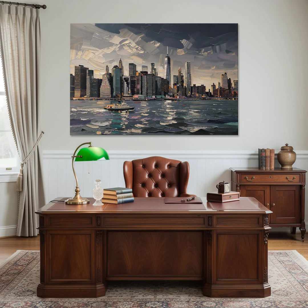 New York City Black And White Skyline - Canvas Wall Art - Office - 60x40