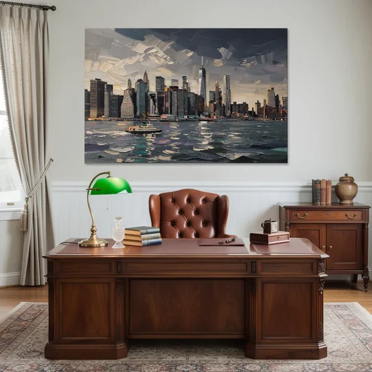 New York City Black And White Skyline - Canvas Wall Art - Office - 60x40