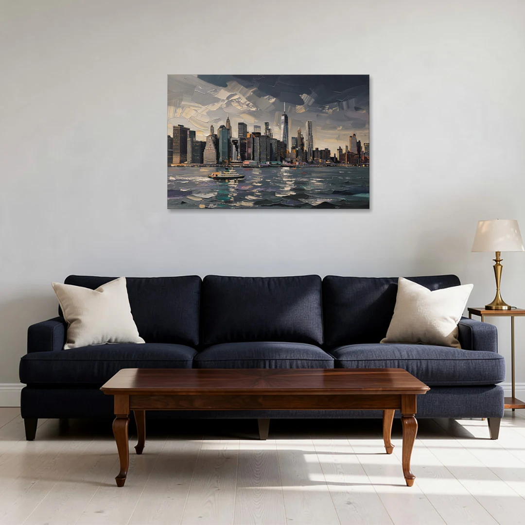 New York City Black And White Skyline - Canvas Wall Art - Sofa - 36x24