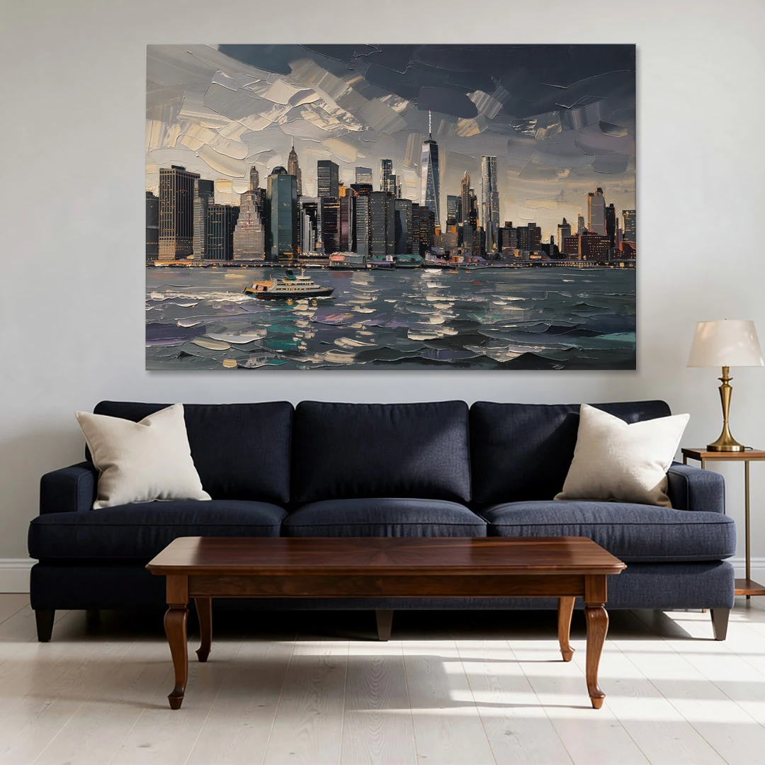 New York City Black And White Skyline - Canvas Wall Art - Sofa - 60x40