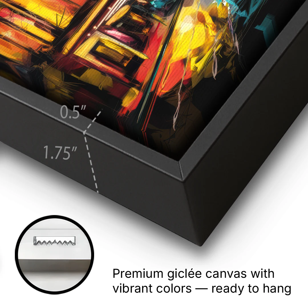 New York City Broadway Lights - Black Framed Canvas Wall Art - Gallery Wrap Corner