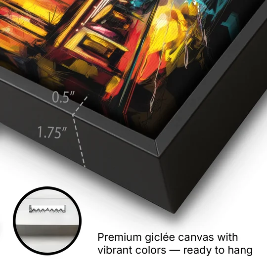 New York City Broadway Lights - Black Framed Canvas Wall Art - Gallery Wrap Corner