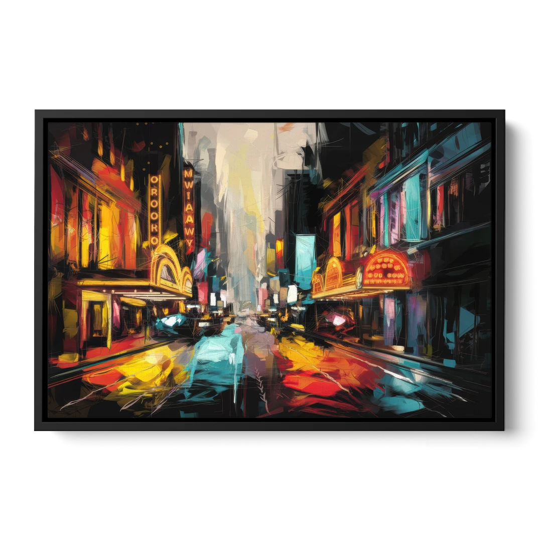 New York City Broadway Lights - Black Framed Canvas Wall Art - Front