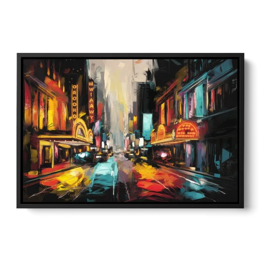 New York City Broadway Lights - Black Framed Canvas Wall Art - Front