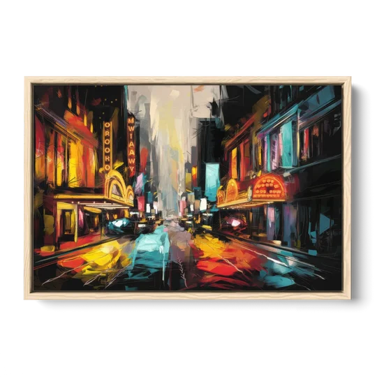 New York City Broadway Lights - Oak Framed Canvas Wall Art - Front