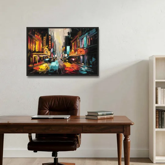 New York City Broadway Lights - Black Framed Canvas Wall Art - Office - 36x24