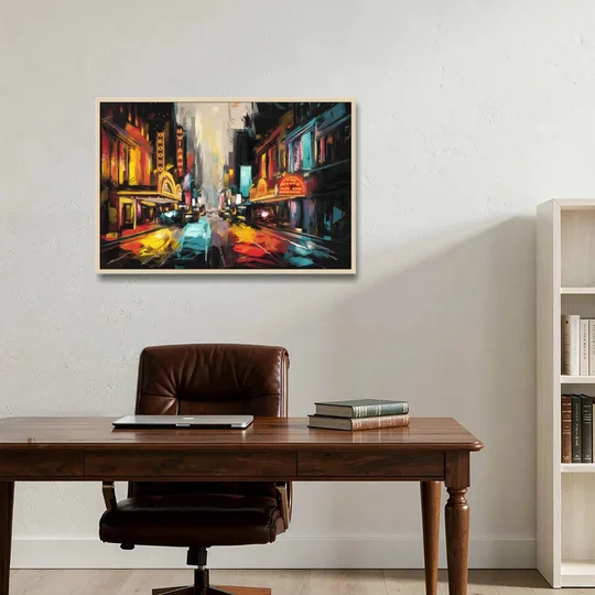 New York City Broadway Lights - Oak Framed Canvas Wall Art - Office - 36x24