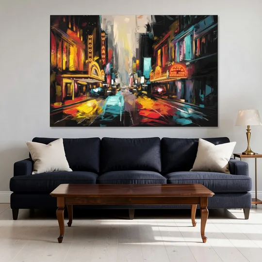 New York City Broadway Lights - Canvas Wall Art - Sofa - 60x40