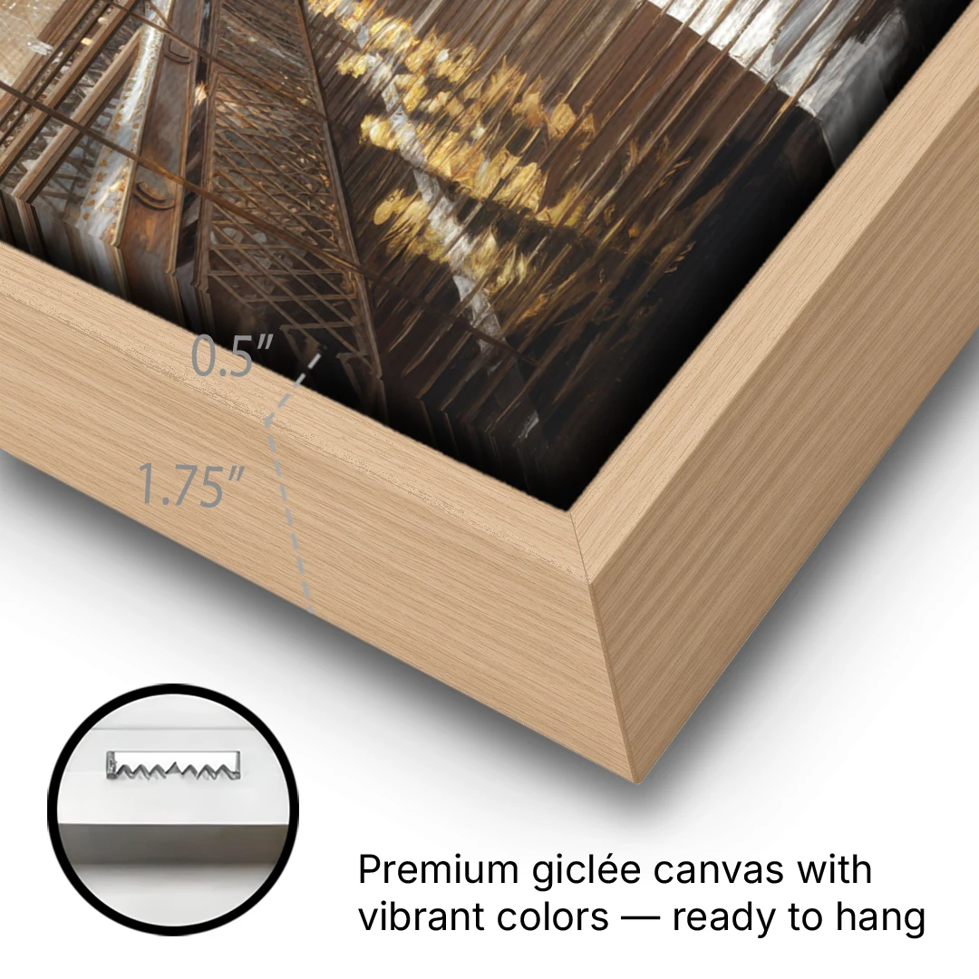 New York City Brooklyn Bridge View - Oak Framed Canvas Wall Art - Gallery Wrap Corner