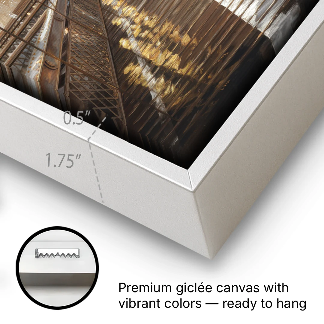 New York City Brooklyn Bridge View - White Framed Canvas Wall Art - Gallery Wrap Corner