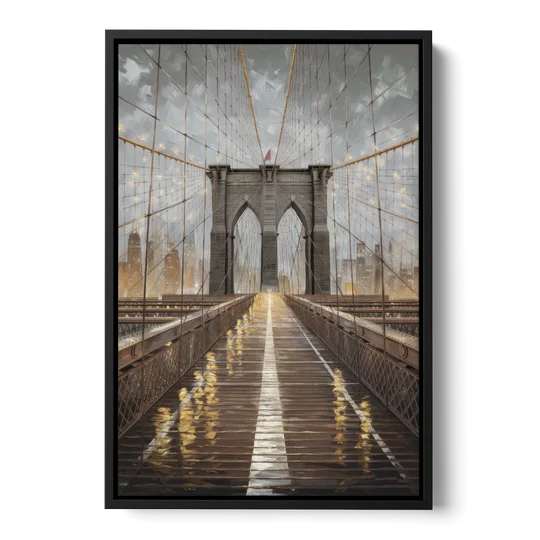 New York City Brooklyn Bridge View - Black Framed Canvas Wall Art - Front