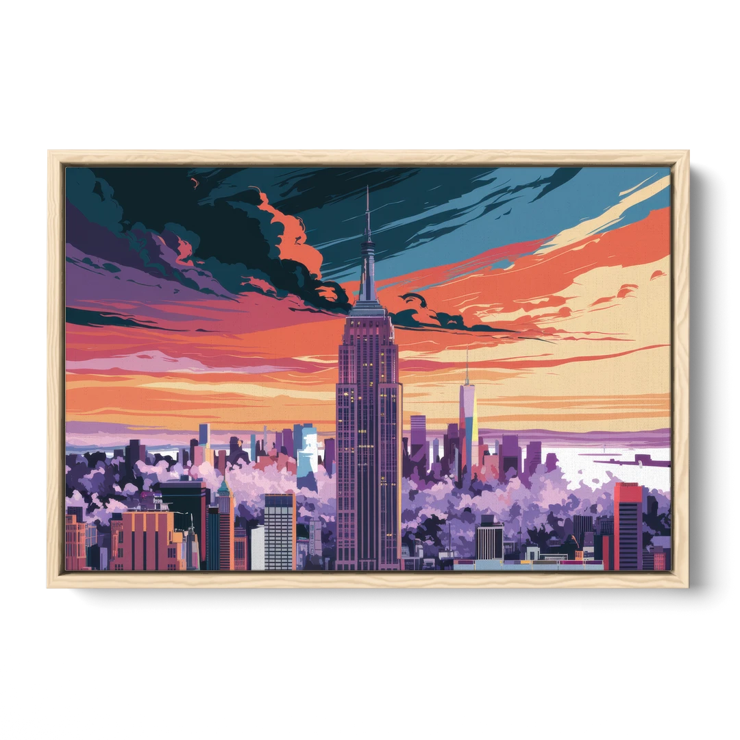 New York City Empire State Building - Oak Framed Canvas Wall Art - Front