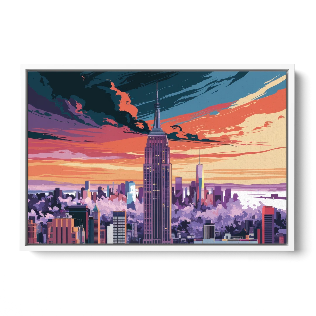 New York City Empire State Building - White Framed Canvas Wall Art - Front