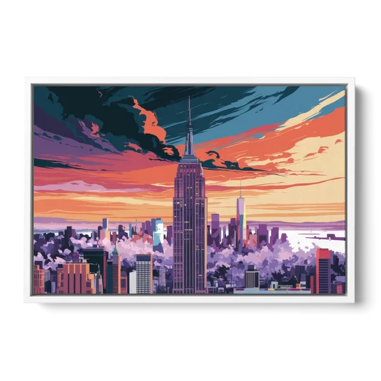 New York City Empire State Building - White Framed Canvas Wall Art - Front