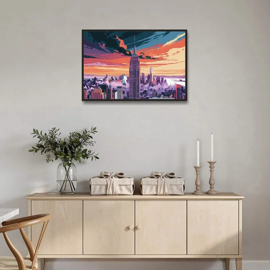 New York City Empire State Building - Black Framed Canvas Wall Art - Coffee Table - 36x24