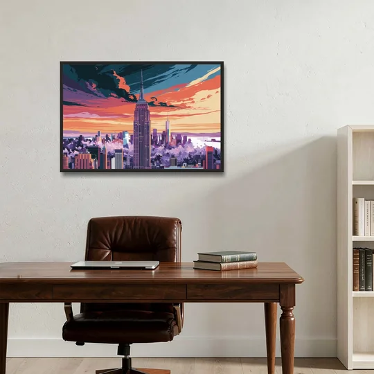 New York City Empire State Building - Black Framed Canvas Wall Art - Office - 36x24