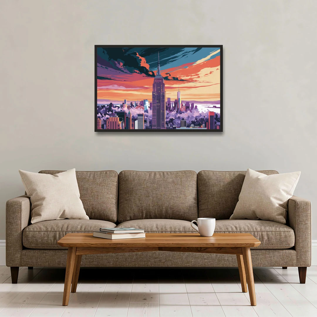 New York City Empire State Building - Black Framed Canvas Wall Art - Sofa - 36x24