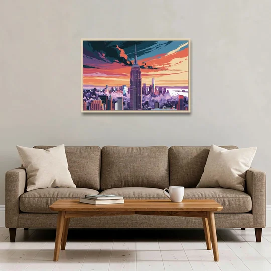 New York City Empire State Building - Oak Framed Canvas Wall Art - Sofa - 36x24