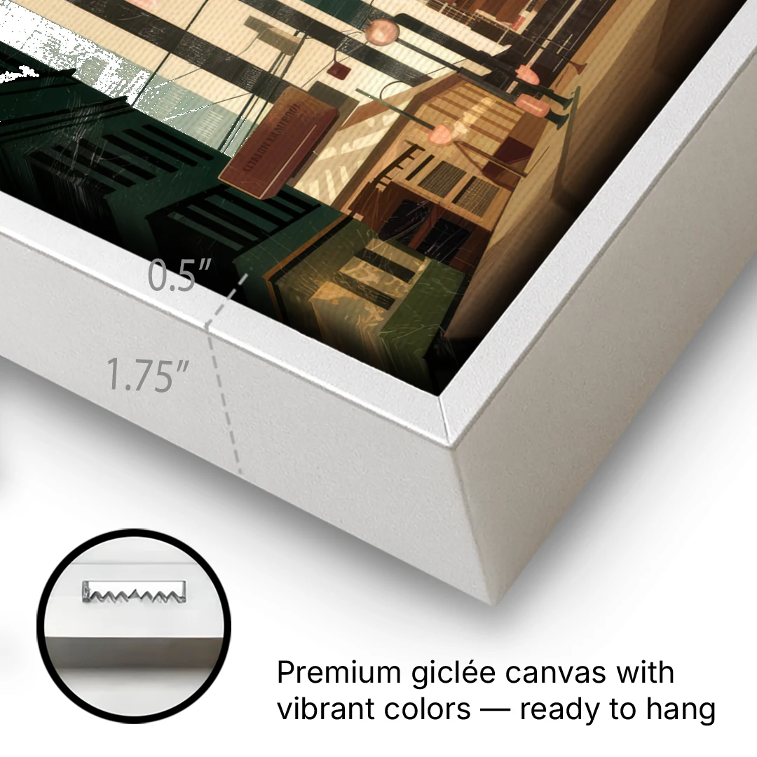 New York City Empire State Building Sunny - White Framed Canvas Wall Art - Gallery Wrap Corner