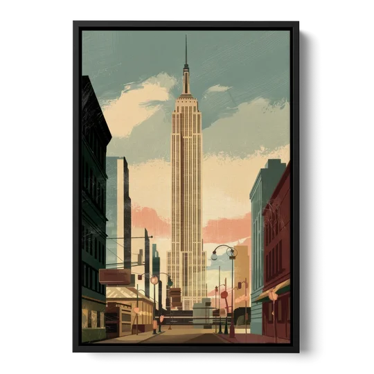 New York City Empire State Building Sunny - Black Framed Canvas Wall Art - Front