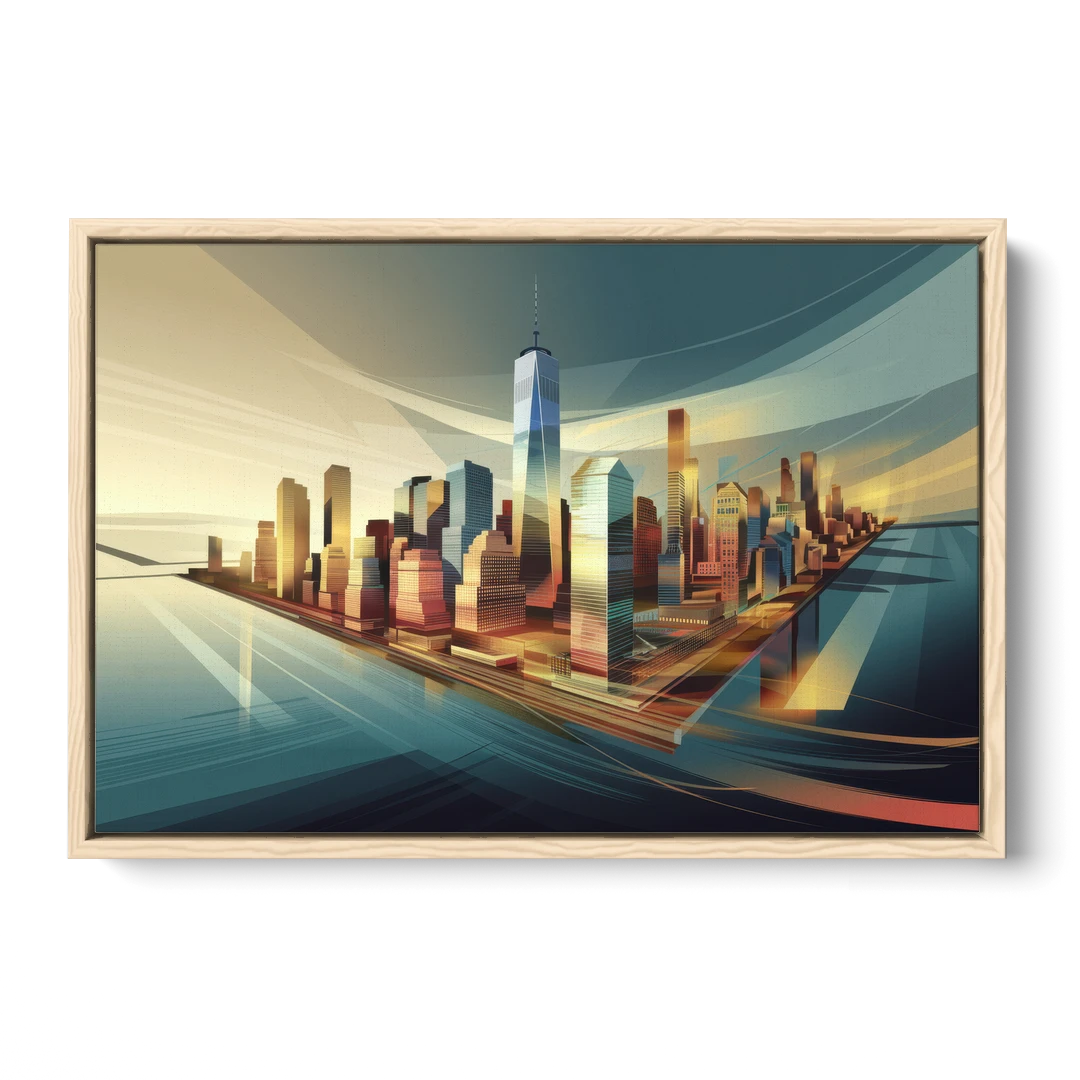New York City Financial District - Oak Framed Canvas Wall Art - Front