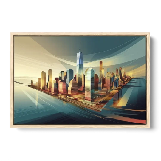 New York City Financial District - Oak Framed Canvas Wall Art - Front