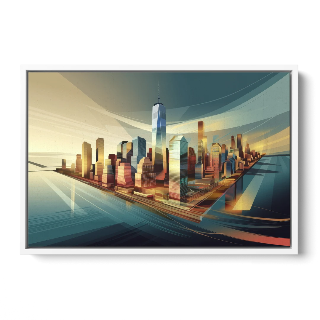 New York City Financial District - White Framed Canvas Wall Art - Front