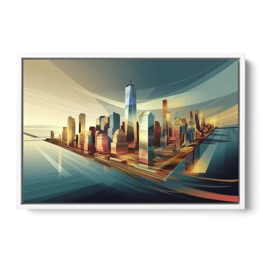 New York City Financial District - White Framed Canvas Wall Art - Front