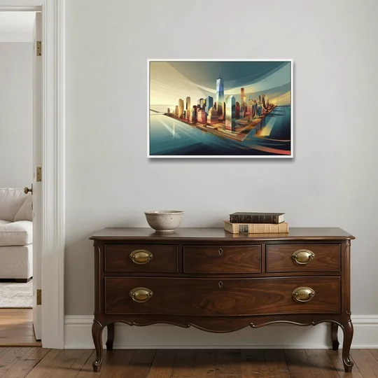 New York City Financial District - White Framed Canvas Wall Art - Coffee Table - 36x24