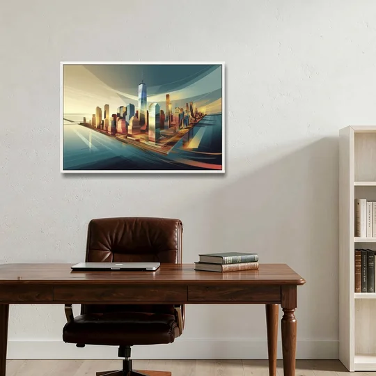 New York City Financial District - White Framed Canvas Wall Art - Office - 36x24