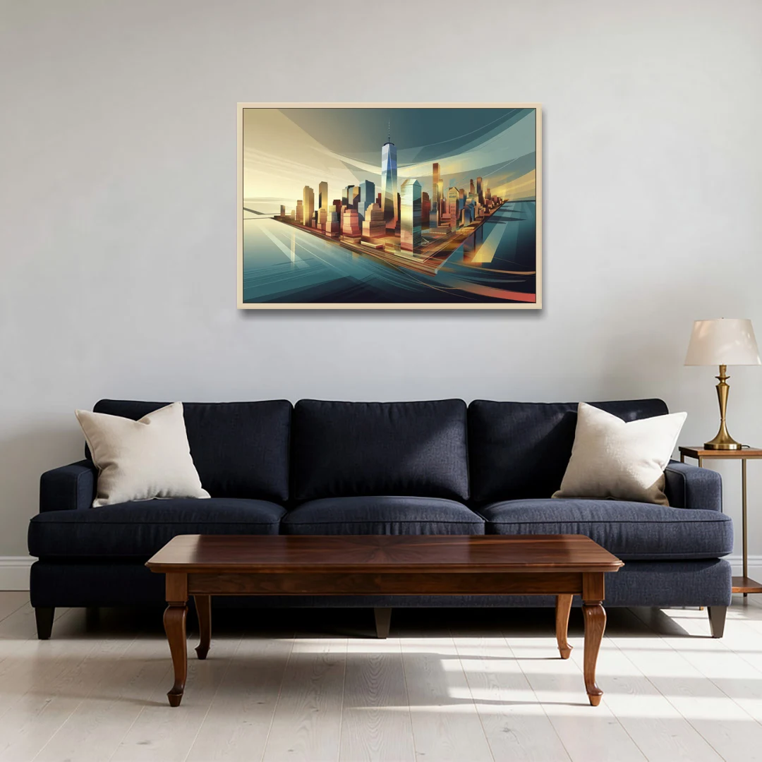 New York City Financial District - Oak Framed Canvas Wall Art - Sofa - 36x24