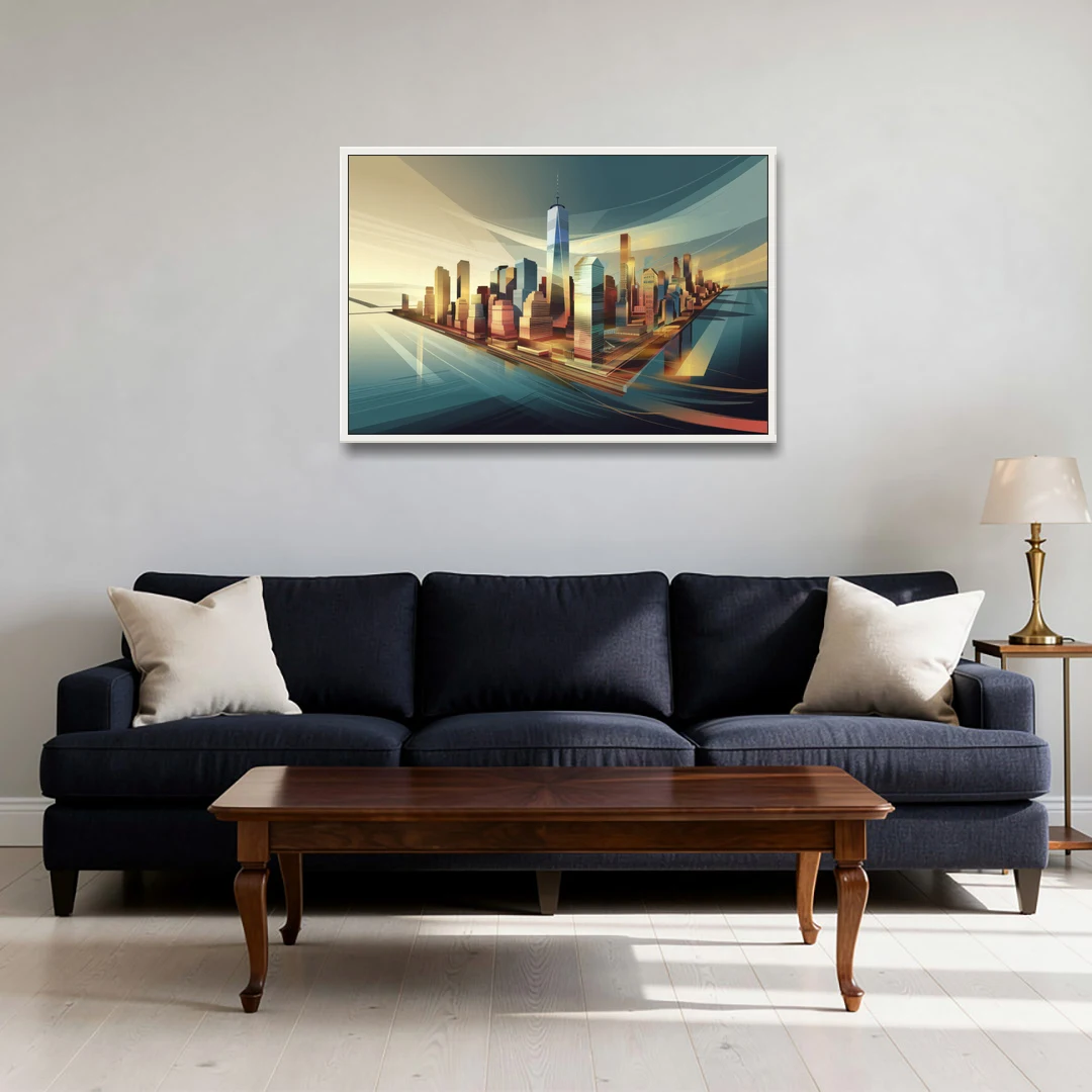 New York City Financial District - White Framed Canvas Wall Art - Sofa - 36x24