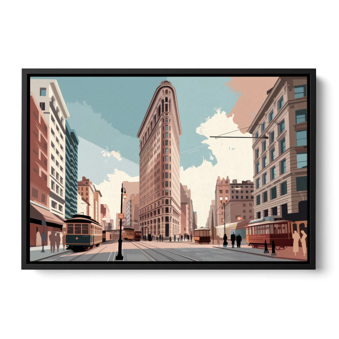 New York City Flatiron Building - Black Framed Canvas Wall Art - Front